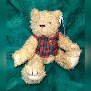🆕️ Carlton Cards 100th Anniversary Plush Teddy Bear w Red Green Plaid Vest 7.5"